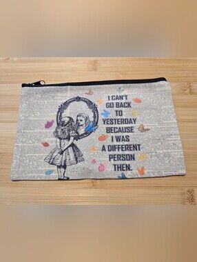 🦋 Alice in Wonderland Quote Canvas Pouch Literary Makeup Bag NWOT